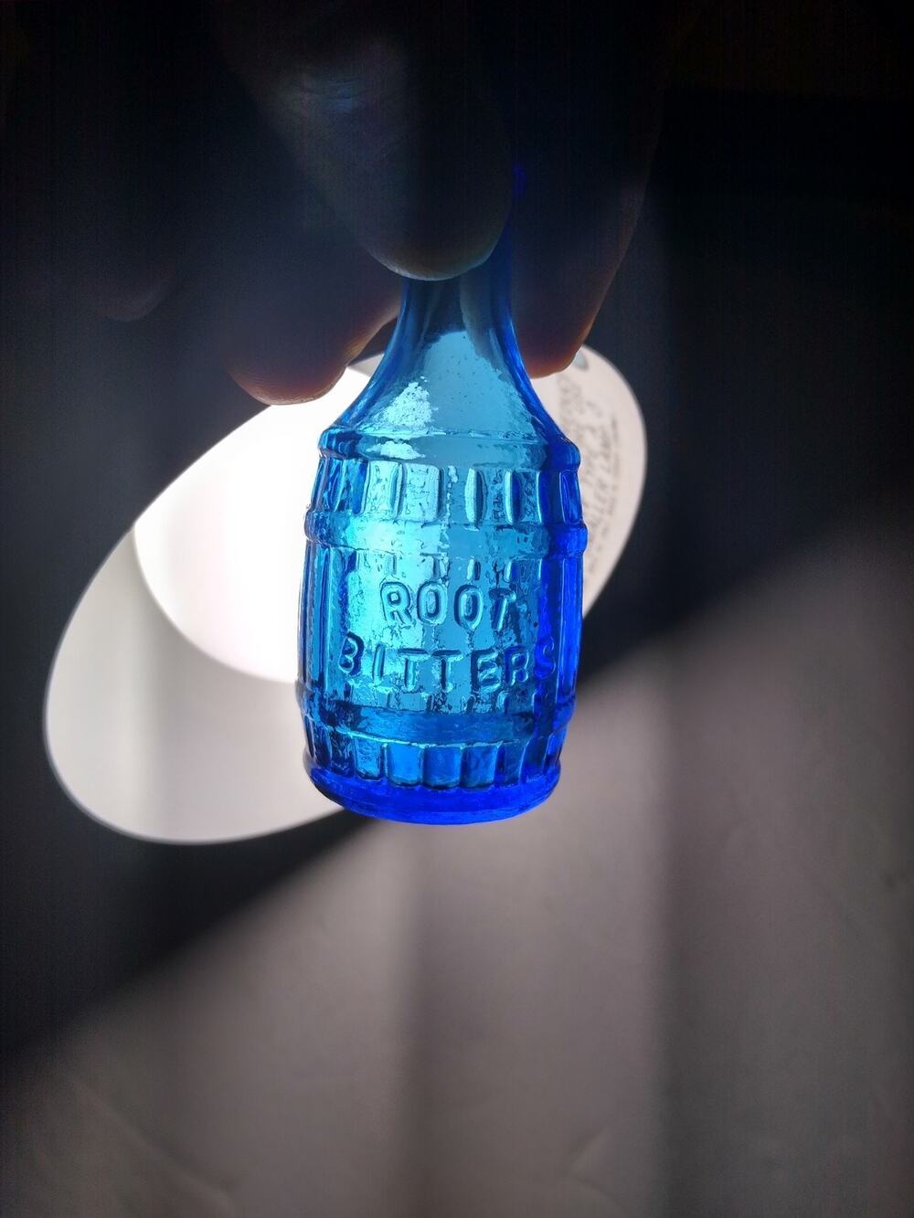 Wheaton Blue Root Beer Bitters Carnival Glass Bottle Medicine 1970's Mini 3"